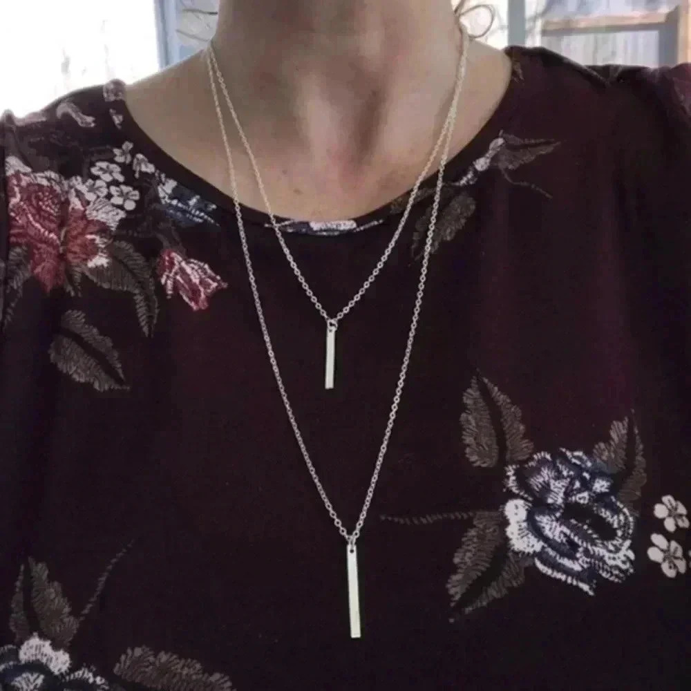 Double Strand Bar Silver Fashion Statement Long Necklace NWT